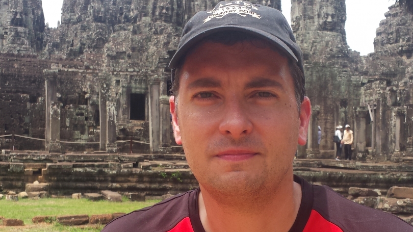 at the bayon temple, angkor thom, cambodia, juy 2015.