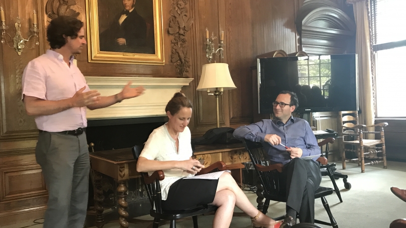 Professor Darrin McMahon, the co-director of the 2017 History Institute, introduces Professors Sophia Rosenfeld (University of Pennsylvania) and Dan Edelstein (Berkeley). img_5728_0.jpg