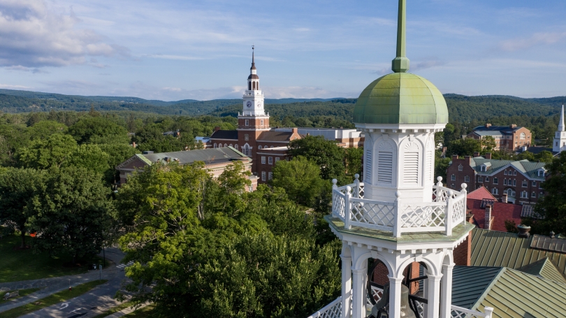 The spires of Baker Library and Dartmouth Hall